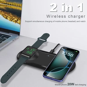 2in1 20W Wireless Charger Charging Pad for Apple Watch iPhone 17 16 15 14 13 12 - Picture 1 of 22