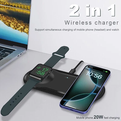 2in1 20W Wireless Charger Charging Pad for Apple Watch iPhone 17 16 15 14 13 12 - Image 1 of 4