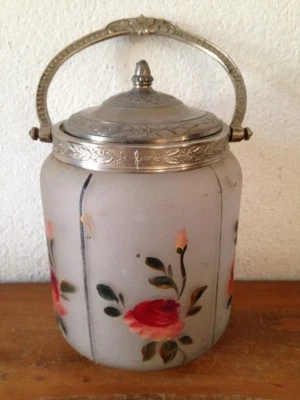 Seau,pot à biscuits,gravé à acide,peint, émaillé. décor superbes fleurs  Legras  - Photo 1/4