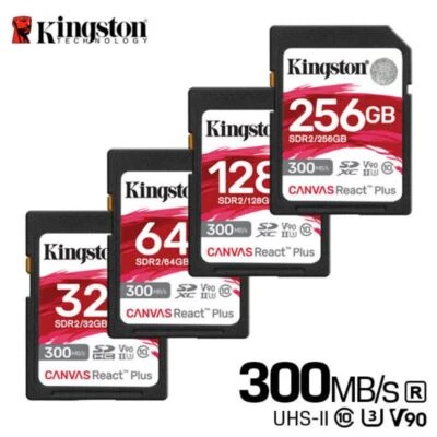 Kingston Canvas React Plus 32GB 64GB 128GB 256GB UHS-II C10 U3 V90 SDXC SD Card - Image 1 of 2