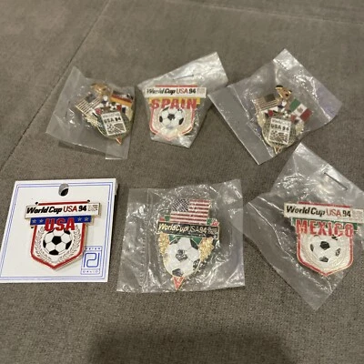 Soccer World Cup Official Sponsor Lot of 6 Tie Tac Pins Spain USA Mexico '94 - Image 1 of 4