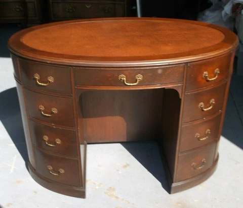 Vintage Oval Mahogany Leather Top Desk Cover