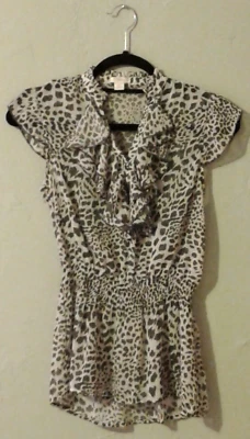 Damas XS Manga Corta Blanco/Gris Guepardo Estampado Animal Foto 1 de 3