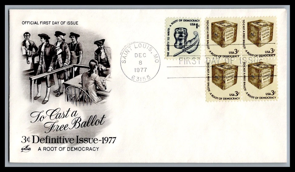 US FDC # 1584 3c Ballot Box ArtCraft Block  1978, 9g542 - Image 1 of 1