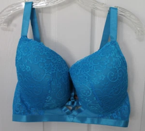 TEAL BLUE Fuchsia SECRET LACE Underwire PADDED Full Coverage SEXY Bra 42C - Picture 1 of 3
