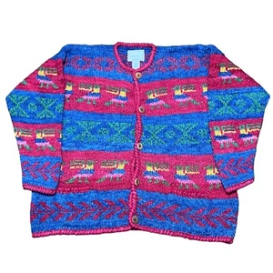 Express Tricot Handknitted Graphic Wool One Size Cardigan Sweater for Women - Picture 1 of 7