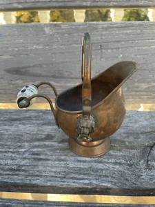 Vintage Copper Brass Coal Ash Scuttle Bucket Lion Head Delft Blue Handle Planter - Picture 1 of 11