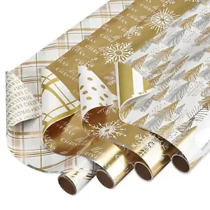 American Greetings 80 sq. ft. Gold Wrapping Paper Bundle (Snowflakes) for Chr... - Picture 1 of 8