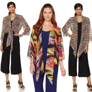 Slinky Brand Printed Drape-Front Chiffon Jacket 498710-J (S, Paintbrush Multi) - Picture 1 of 2