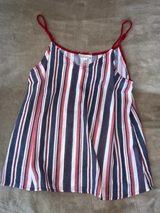 Camicia Donna Grande Rosso Bianco Righe Blu Camicia Cinturini Spaghetti - Foto 1 di 4