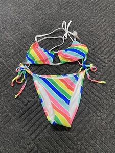 Love And Sports Bright Rainbow Bikini Set Oberteil und Unterteil zum Binden Größe Medium (8-10) - Bild 1 von 8