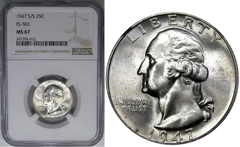 1947-S/S 25C NGC MS67 RPM FS-501  WASHINGTON ~ RARE  POP 15/4  MS67! Cover