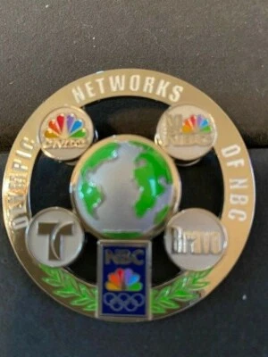 ATHENS OLYMPICS PIN NBC MEDIA 3D WORLD GLOBE TELEMUNDO MSNBC BRAVO CNBC JUMBO 2" - Image 1 of 2