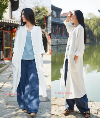 Women Martial Arts Tai Chi Cotton Linen Tang Suit Kung Fu Top Long Coat Uniforms - Image 1 of 4