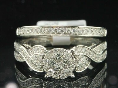 Lab Created Diamond Bridal Set 14K White Gold FN Ladies Engagement Wedding Ring - Image 1 of 4