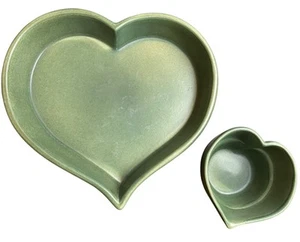 Bennington Potters Pottery Green Heart Shape Baking Dish 12” and Bowl Chip Dip - Picture 1 of 13
