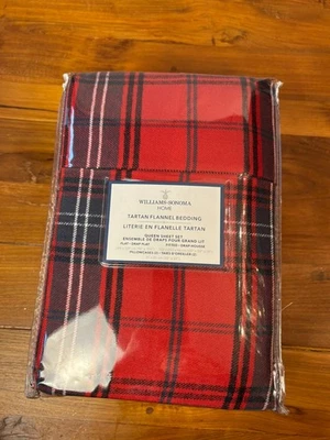 Conjunto de lençóis de flanela xadrez tartan vermelho Williams Sonoma Home Queen Natal novo!! - Imagem 1 de 4