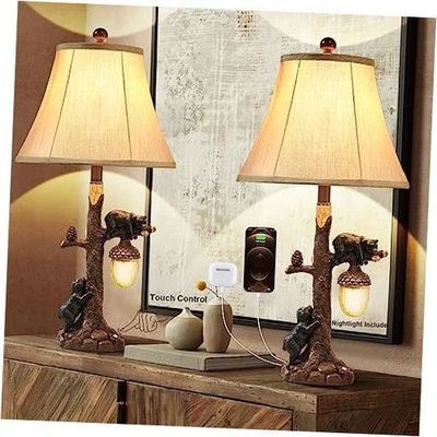  Lámpara de mesa rústica Western Bear con luz nocturna juego de 2, 26"" marrón rústico1 Foto 1 de 4