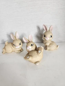 Vtg Homco Playful Bunny Rabbit Ceramic Figurines 1442 Brown Set Of 3 Easter - Picture 1 of 18