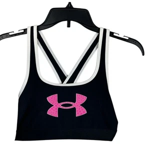 Under Armour Girls Youth Large Sports Bra Crossback Fitted Stretch Lined Black - Picture 1 of 7