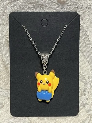 Japanese Anime Pikachu Cartoon Video Game Silver Dangle Charm Adorable Necklace - Image 1 of 2