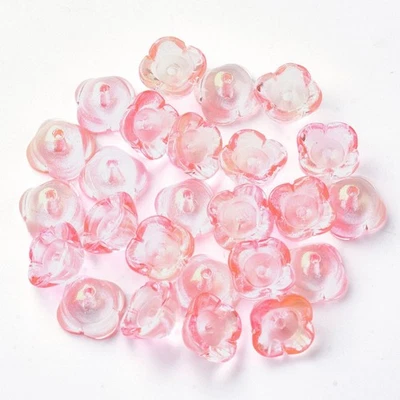 10 Glass Flower Beads Pink Primrose Findings Set 12mm Floral Jewelry Supplies - Image 1 of 2