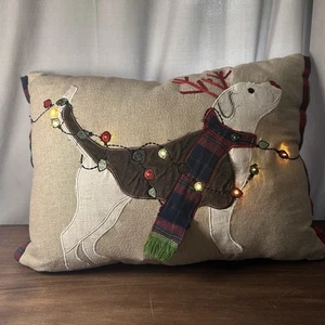 Pier 1 Iluminado Árbol de Navidad Almohada Lumbar Navidad Reno Perro 17” - Imagen 1 de 11