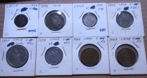 Vintage Chile Coin Lot 1888, 98, 1923, 1933,, 1938, 42 & 43 - Picture 1 of 6