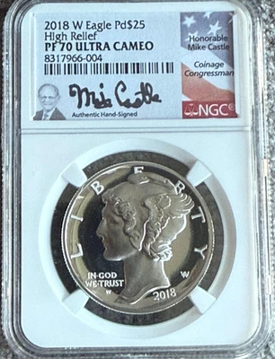 2018 W $25 High Relief Palladium Eagle 1 oz NGC PF70 Ultra Cameo Mike Castle Foto 1 de 4