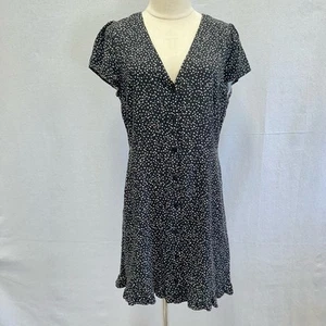 Loft heart dot ruffle hem button up dress size 8 short sleeve knee length - Picture 1 of 15