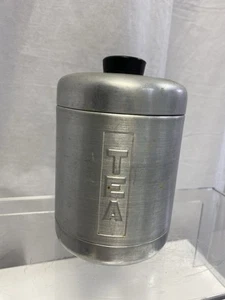 Aluminum Tea Canister With Black Lid 4"W x 5-1/2"H Kromex MCM - Picture 1 of 9