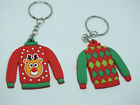Beautiful Key Chain Set 2 Ugly Christmas Sweater Rubber Design 2" + Chain CUTE