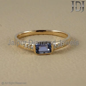 Sólido 14k Oro Amarillo Diamante Natural Tanzanita Gema Handmade Joyería Anillo - Imagen 1 de 9