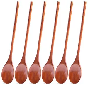 Wooden Spoons For Eating 6pcs 12 Inch Wood Soup Spoons Long Handle Spoons Table - Picture 1 of 9