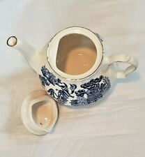 Vintage Sadler Porcelain Teapot Made In England, Blue & White with Golden Edge