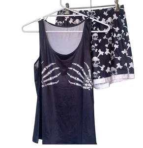 Women’s Halloween Skull Pyjama Set. Shorts & Tank Top. Size 10. - Picture 1 of 7
