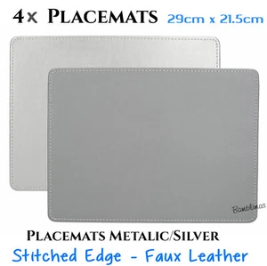 Set of 4 Metalic and Silver Reversible Placemat Premium Faux Leather Placemats - Picture 1 of 3