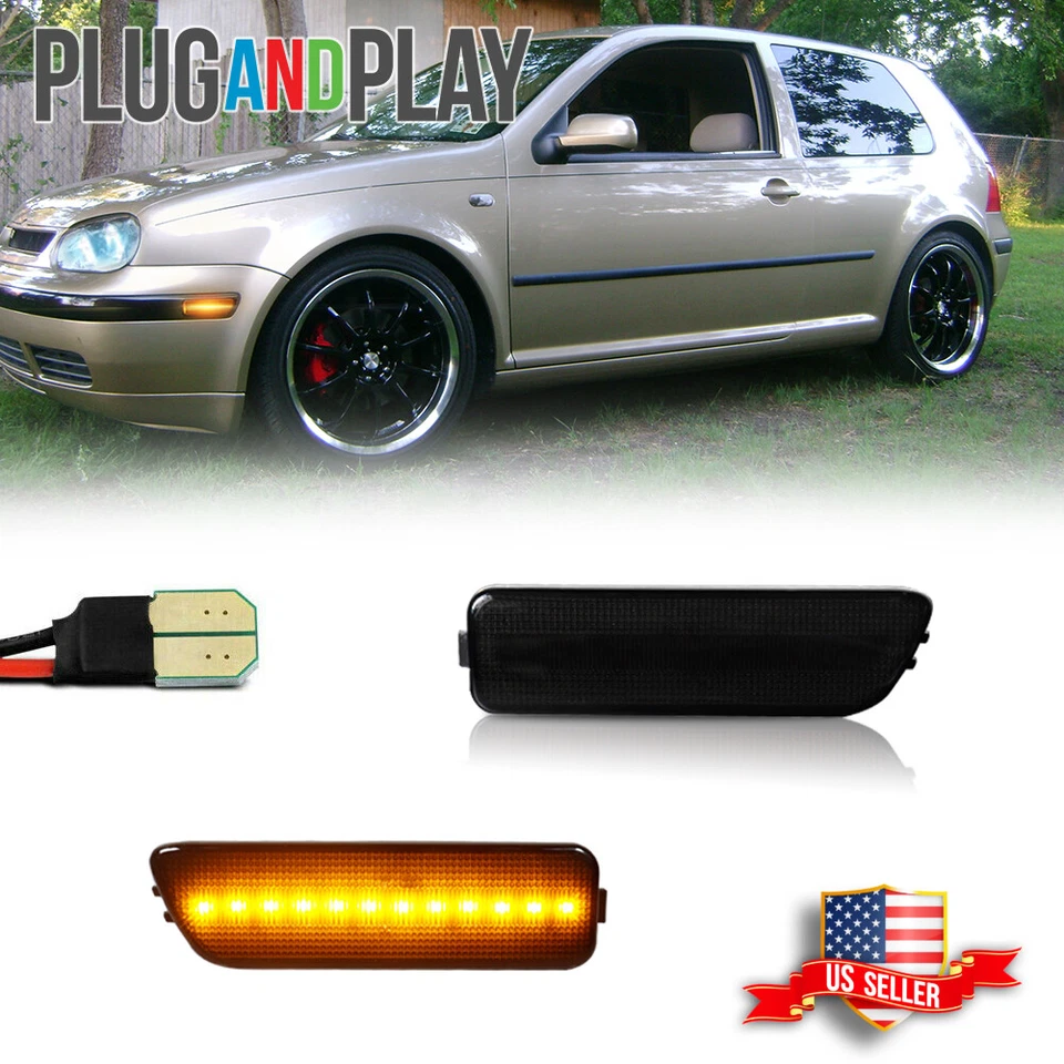 For VW MK4 Golf GTI R32 Jetta Smoked Lens Amber LED Front Side Marker Lights - Image 1 of 4