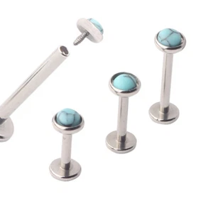2X Turquoise Internal Thread Labret Ring Monroe Lip 6-10mm Bar Ear Stud Piercing - Picture 1 of 7