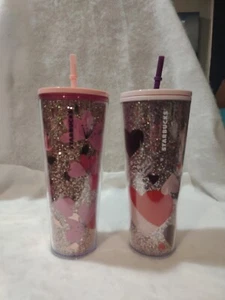 Lote de 2 Starbucks 24 oz 9" Vaso Día de San Valentín Mariposas, Corazones, Brillo - Imagen 1 de 16