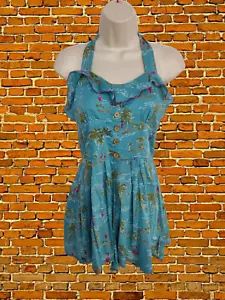 BNWT SOULCAL & CO UK 10 BLUE FLAMINGO PRINT HALTERNECK SUMMER BEACH MINI DRESS - Picture 1 of 4