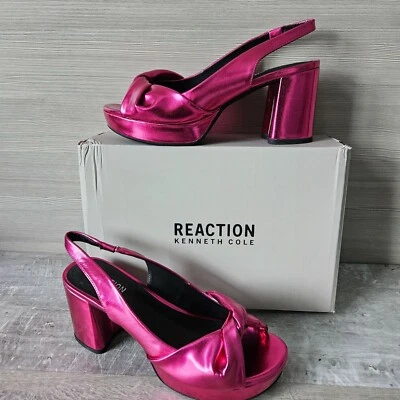 Kenneth Cole Reaction Rylee 热粉色金属露跟高跟鞋 8.5 码厚底 — 第 1/4 张图片