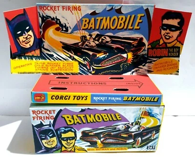 Repro Batman 1966 Corgi 267 Batmobile Diecast Model Grey Card Box with Extras - image 1 of 4