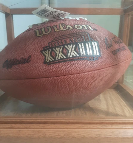 Super Bowl XXXIII Wilson Official Game Football  display case Broncos vs Falcons Cover