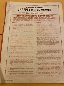 Vintage Snapper Aufsitzmäher Op.Handbuch Nr. 1-2357, Briggs Stratton 251702 bis 251707 - Bild 1 von 13