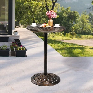 Outdoor Bistro Pub Table Round Patio Bar Height Cocktail Cast Aluminum Table - Picture 1 of 10