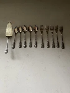 Vintage BMF 18/8 stainless Dessert Kaffeegarnitur - Cake Server/5 Spoons/5 Forks - Picture 1 of 3