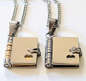Engraved Silver Petite Book Locket Necklace, Pendant Charm Message Necklace - Picture 1 of 15