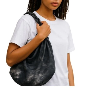 Zara Tie Dye Hobo Tote Large Shoulder Slouch Bag Gray Soft Zipper Closure - Picture 1 of 11