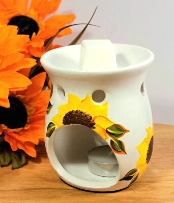 Fundidor de cera de cerámica pintado a mano de girasol, calentador de aceite de fragancia, regalo de girasol Foto 1 de 4